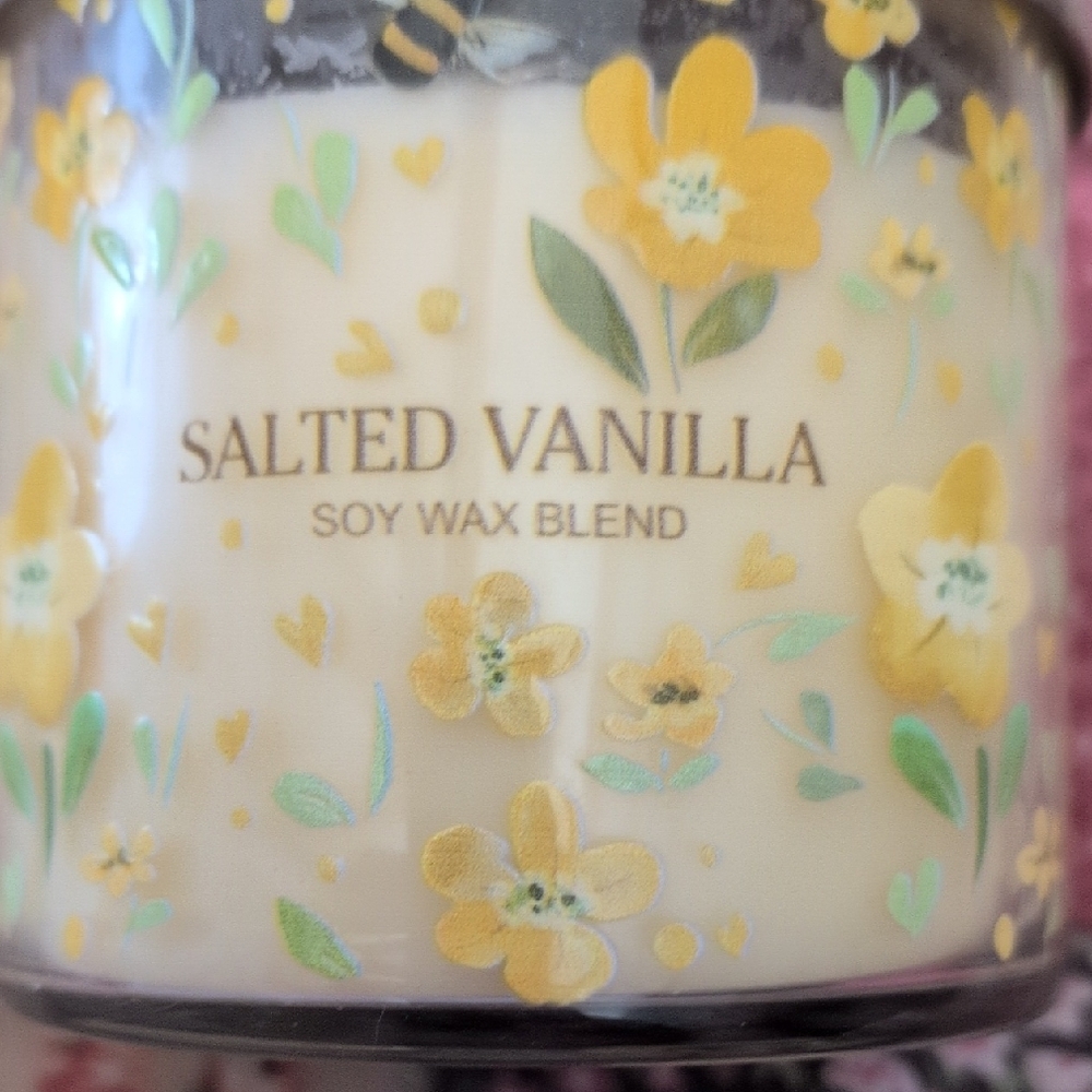 Salted Vanilla Soy Wax Blend Candle with Floral Design